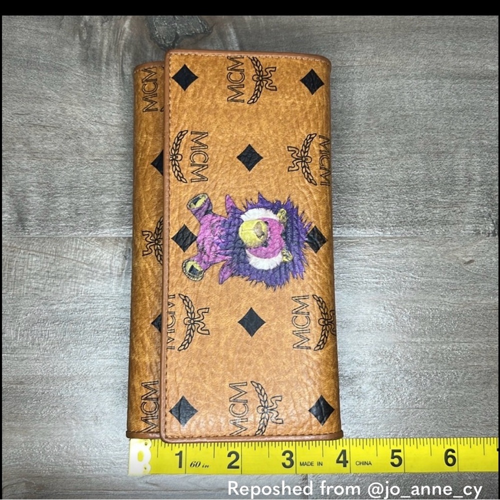 MCM Tan Wallet with Purple Lion Design
